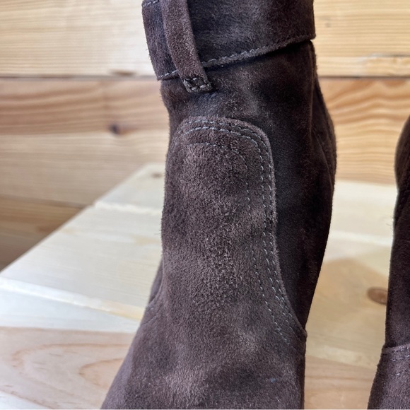 COPY - Tory Burch Adrienne Ankle Boots 7M Booties Brown Suede Leather Wedge Zip… - Picture 6 of 16